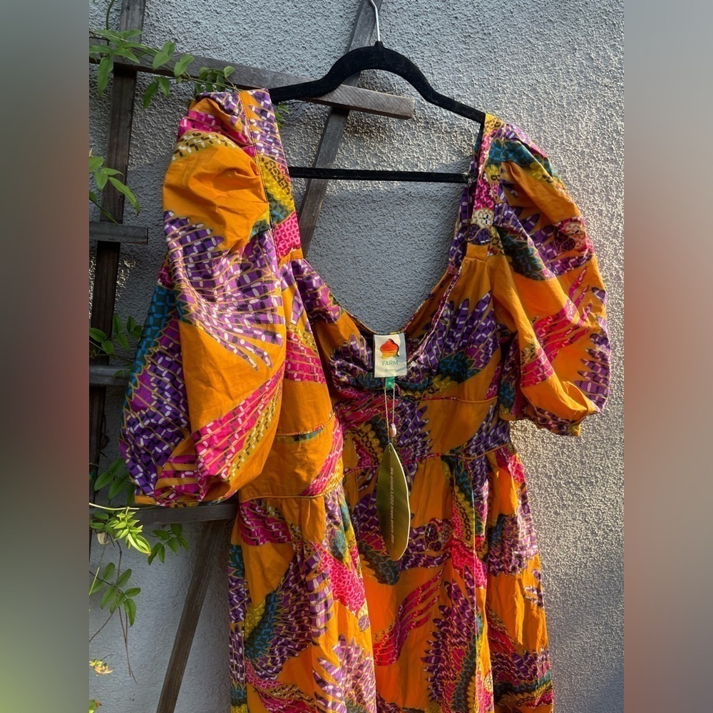 NWT FARM RIO Beaded Macaws Puff Sleeve Midi Dress Size XL - Picture 6 of 9